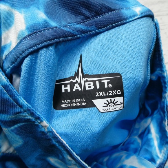 Habit Shirt Mens 2XL Blue Quarter Zip Solar-Factor UPF 40+ Fishing Performance - Picture 4 of 9
